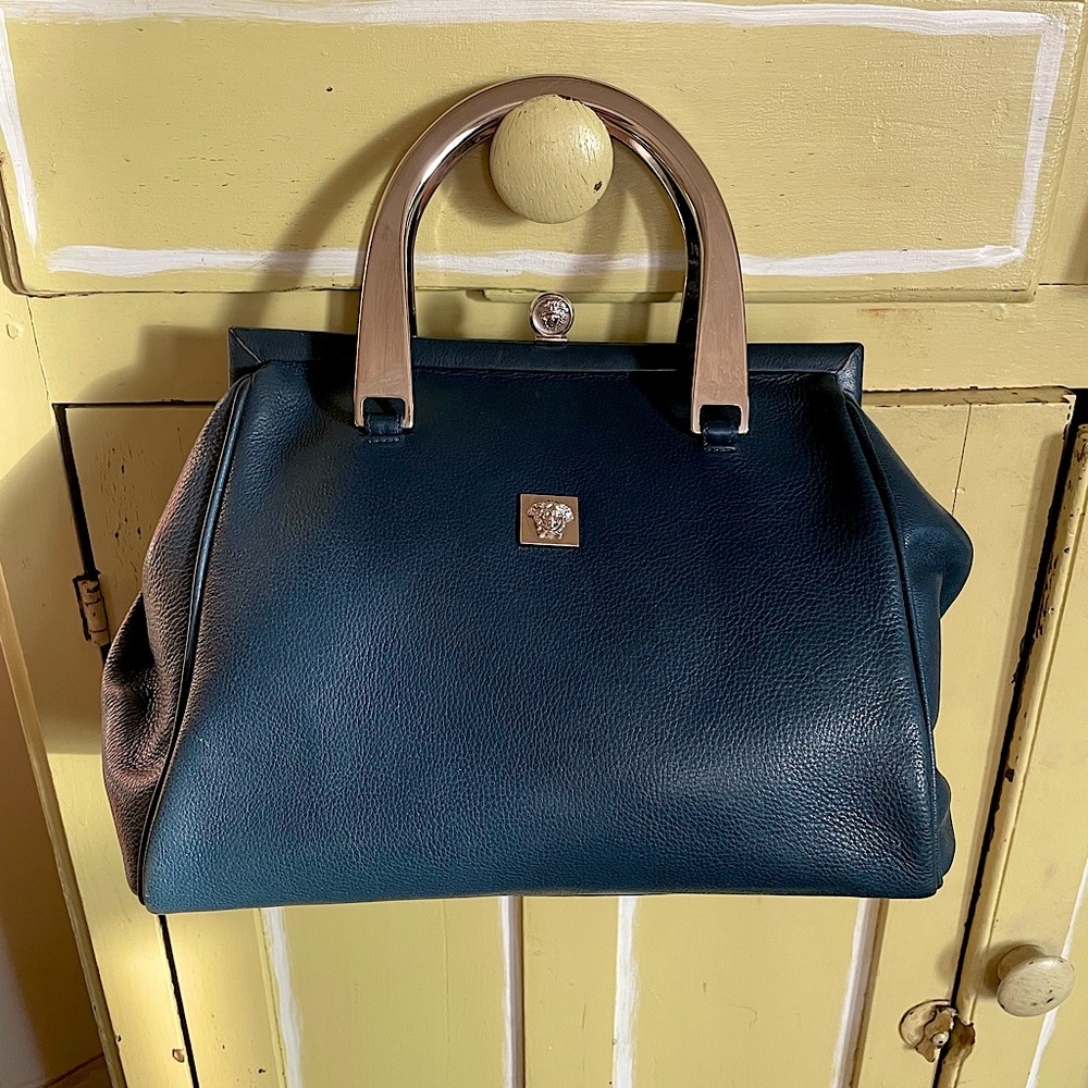 Vintage Gianni Versace Made in Italy, Doctor Bag with Metal Handles, Kiss Lock